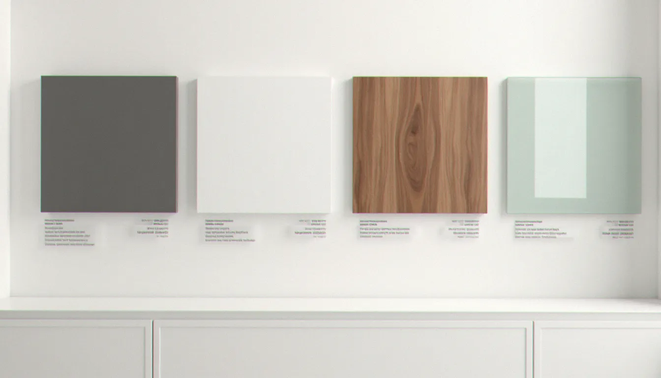Showroom de cuisine équipée italienne présentant des échantillons de façades dans différentes finitions, des matériaux qui influencent directement les prix
