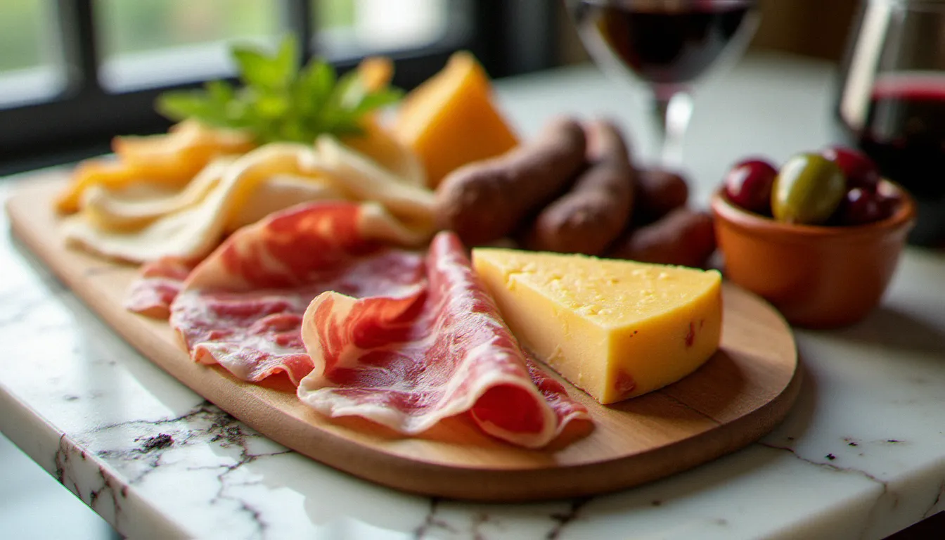 Plateau de dégustation de charcuteries et fromages italiens DOP dont prosciutto di Parma, Parmigiano Reggiano et Culatello, incontournables de la cuisine italienne disponible près de Plan de Campagne