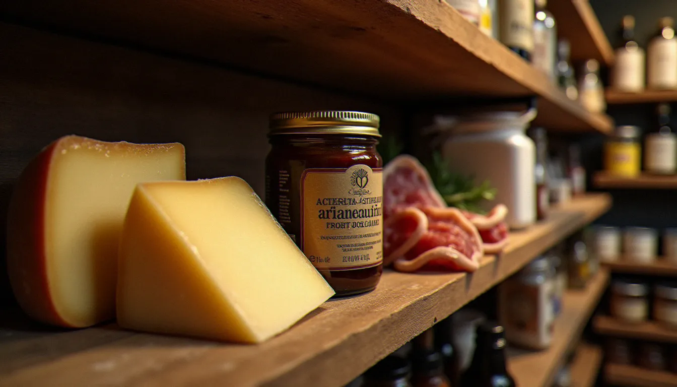 Sélection d'ingrédients italiens authentiques mentionnés dans le livre de cuisine Francesca — Parmigiano Reggiano, strattu sicilien, guanciale et aceto balsamico