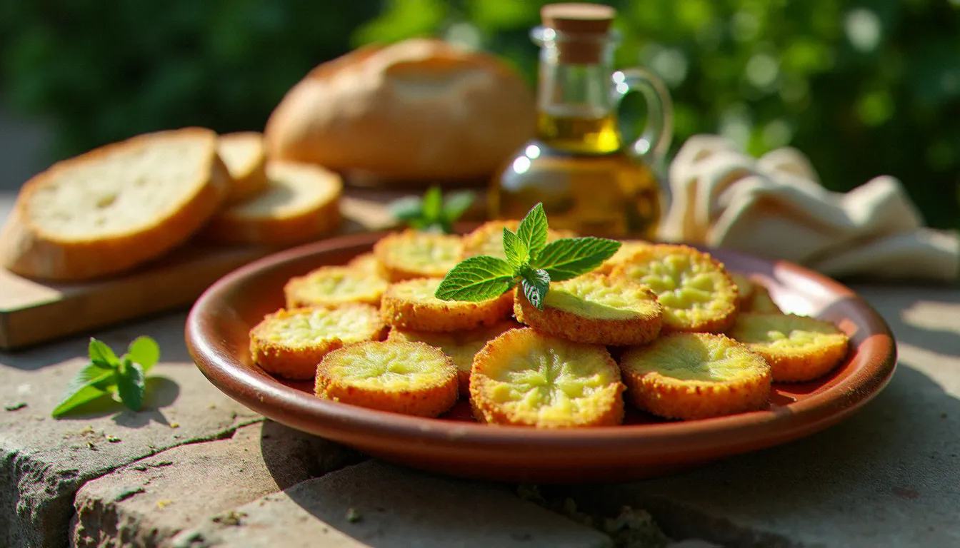 Scapece di zucchine napolitaine dans un plat en terre cuite, courgettes marinées au vinaigre et à la menthe, recette italienne avec courgette en version antipasto