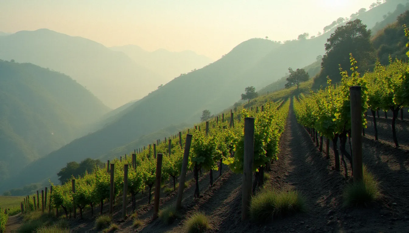 Vieilles vignes en gobelet sur sol volcanique noir dans le vignoble de l'aglianico del vulture, pentes du mont Vulture en Basilicate