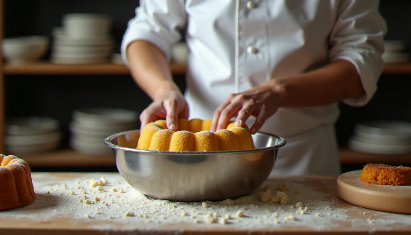 Artisan pâtissier pétrissant la pâte à panettone dans un laboratoire de boulangerie artisanale italienne