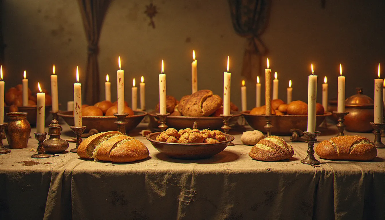 Scène de banquet médiéval milanais avec pain enrichi sur une longue table, évoquant les origines historiques du panettone à la cour des Sforza au XVe siècle